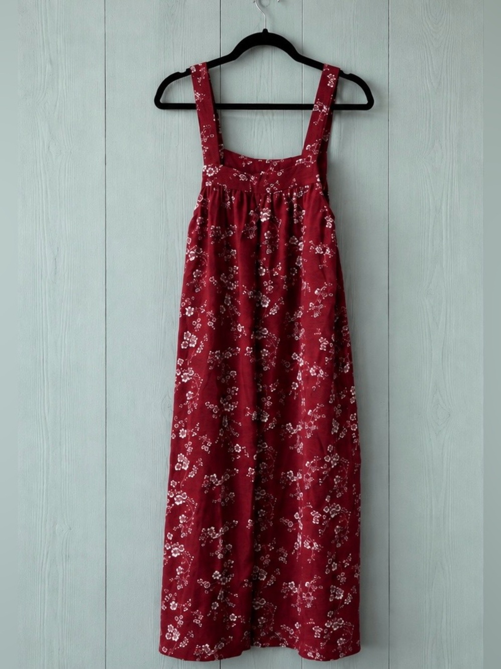 Red Floral Maxi Overall Pinafore Dress NWT Medium Pockets